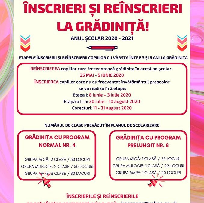 ÎNSCRIEREA LA GRĂDINIȚĂ, ANUL ȘCOLAR 2020-2021